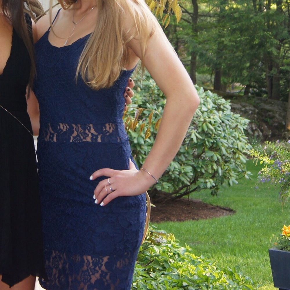 NAVY LACE AQUA DRESS